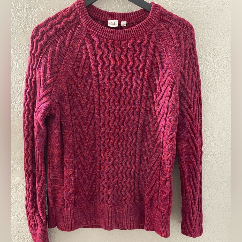 GAP Women's Cable Knit Cotton Sweater - Deep Raspberry